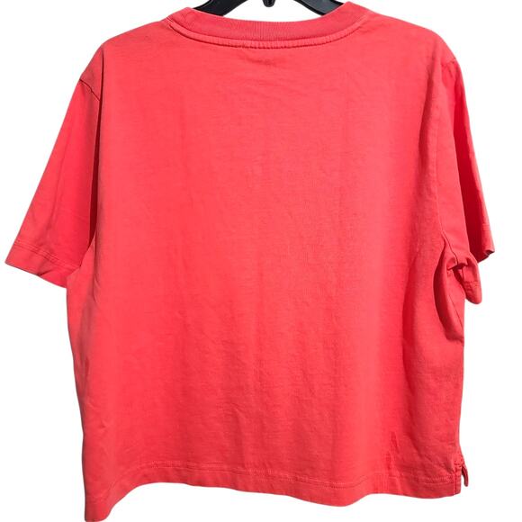 J. Crew Coral Red Relaxed Premium-Weight Cropped T-Shirt Size Medium NWT - Picture 2 of 5